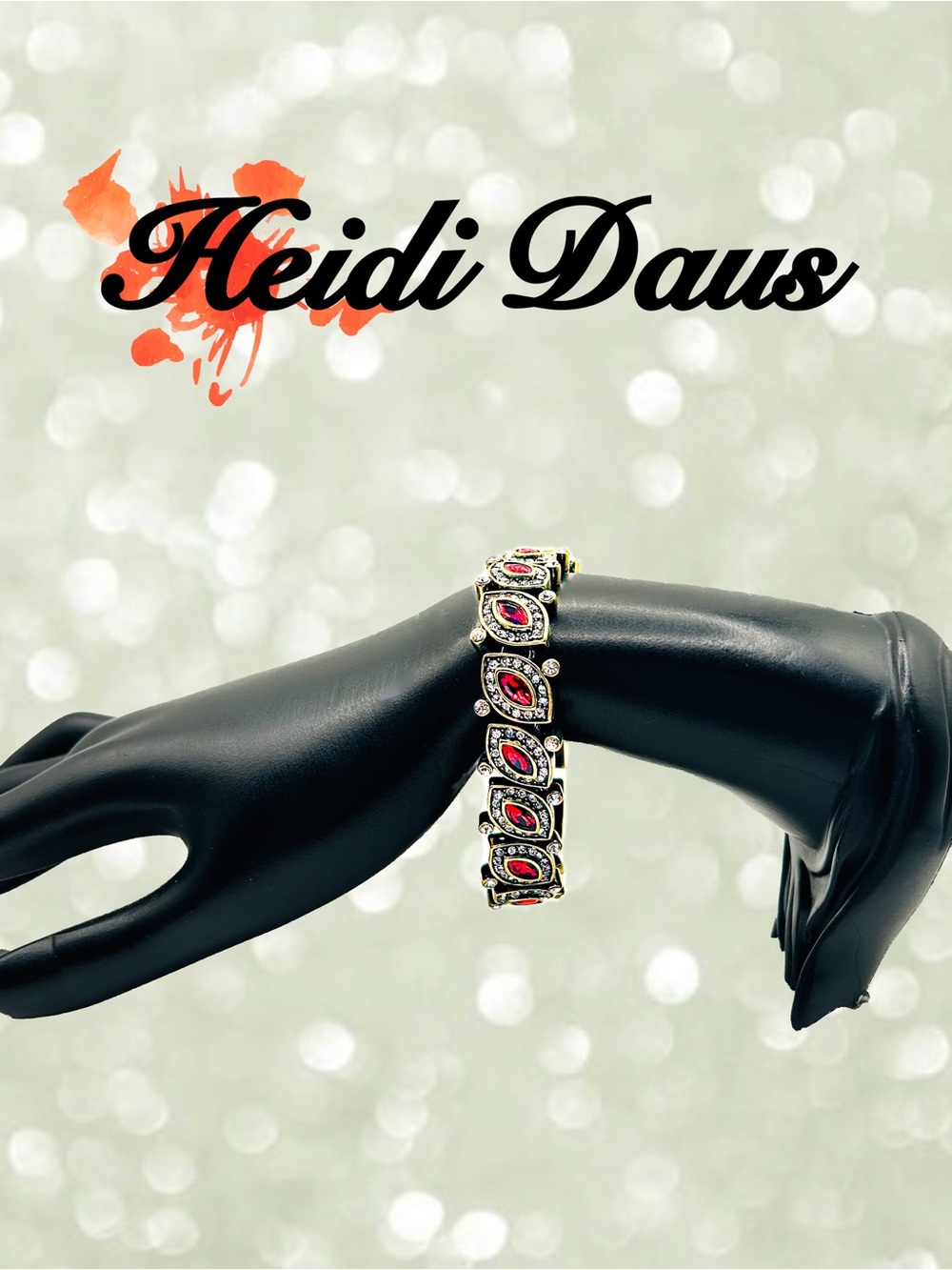 Heidi Daus Red Crystal Marquise Bracelet with Removable Extender, Signed